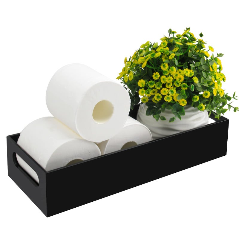 Tasybox Toilet Paper Holder with Storage, Acrylic Toilet Tank Tray, Black Bathroom Trays with Handles Vanity Tray for Home Decor - Image 1